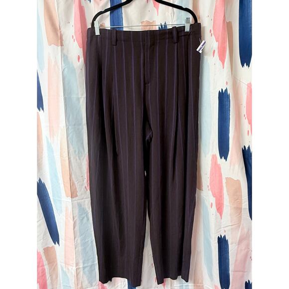 Vince Pleat-Front Wide-Leg Pants in Brown and Purple Stripes Size 14 - Picture 3 of 13